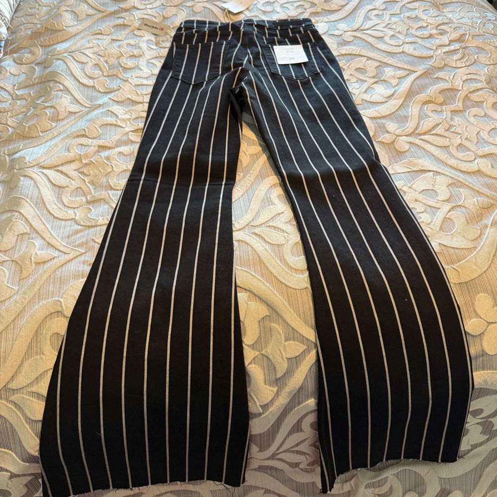 Cello Black and White Striped Flare Jeans
